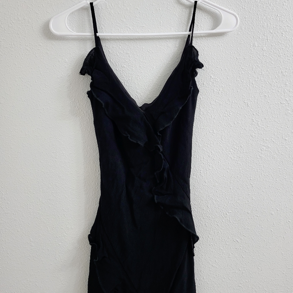 Vintage Black Ruffled High-Low Maxi Dress